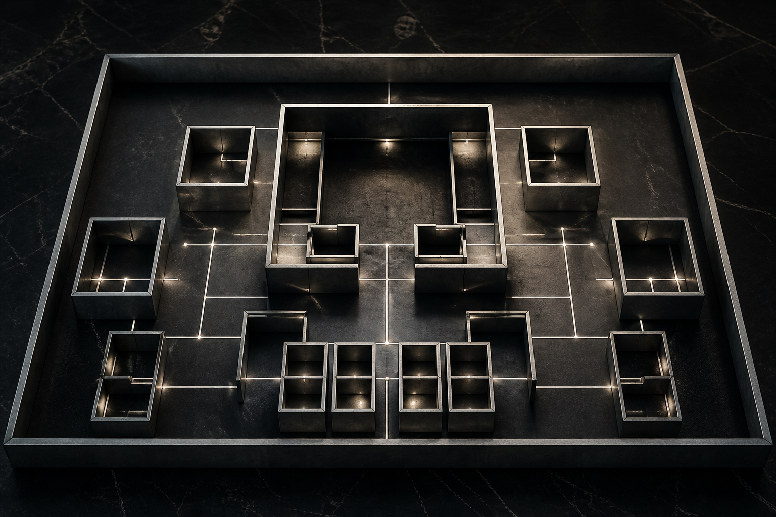 Nested silver rooms forming an architectural model of a software repository